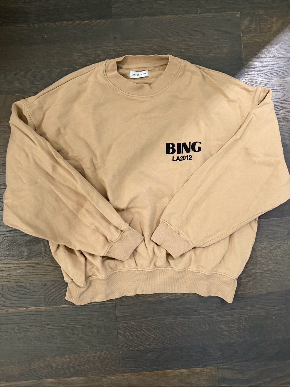 Anine Bing Tan Crewneck Sweatshirt with Black BING Logo